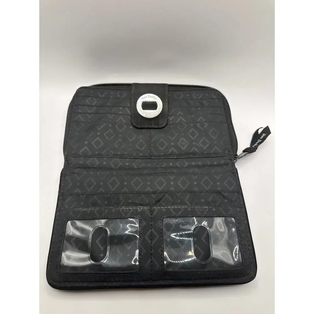 Vera Bradley RFID Turnlock Zip Organizer Wallet Classic Black Microfiber - Picture 8 of 9